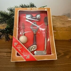 NOS Vintage Taiwan De Luxe 4-piece Cocktail Mixology Golf Theme Set